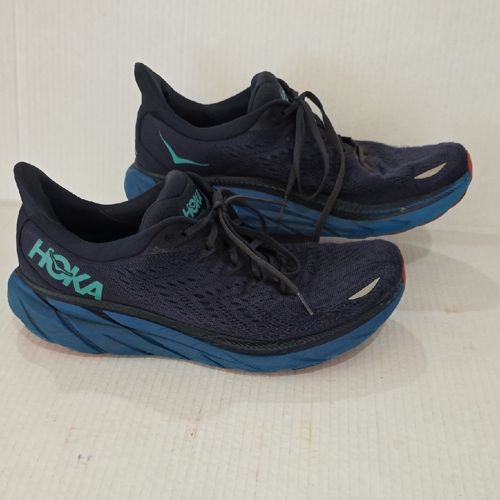 Hoka Clifton 8 Mens Midnight and Teal Athletic Shoe Size 11.5 2F Wide
